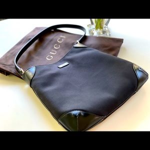 Authentic Gucci canvas and leather hobo bag